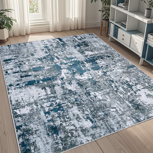 5x8 Area Rugs for Living Room Washable Bedroom Dining Room Navy Grey