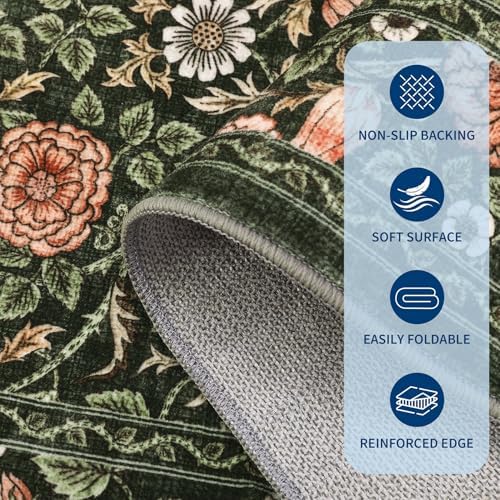 GarveeHome Dark Green Floral 3x5 Area Rug for Nursery Bedroom