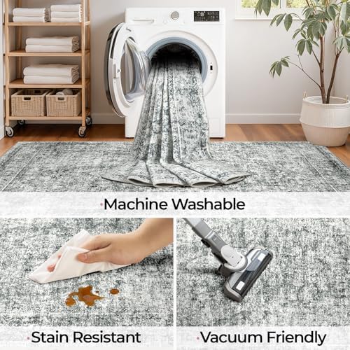 CAPALOCA 8x10 Washable Nursery Girls Low Pile Area Rug Grey