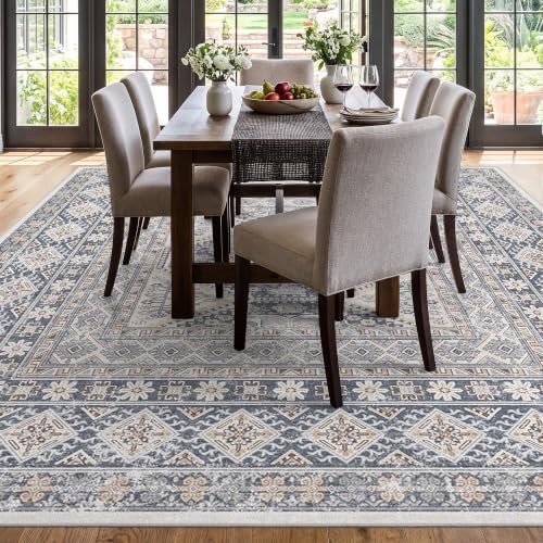 12x12 Square Area Rug Washable: Non Slip Living Room Floor Carpet Blue