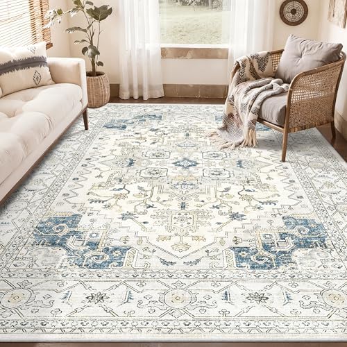 Washable 6x9 Area Rug for Living Room ,Vintage Floral Soft Rugs Home Decor