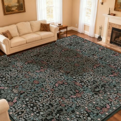 10x14 Area Rug for Living Room Washable Carpet (Dark Green)