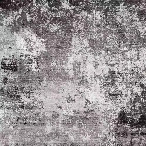 Square Rug 3x3 for Entryway Washable – Non-Slip Small Throw 3ft Area Rug for Kitchen Bathroom – Modern Neutral Abstract Soft Low-Pile Indoor Carpet (Black Grey, 3ft)