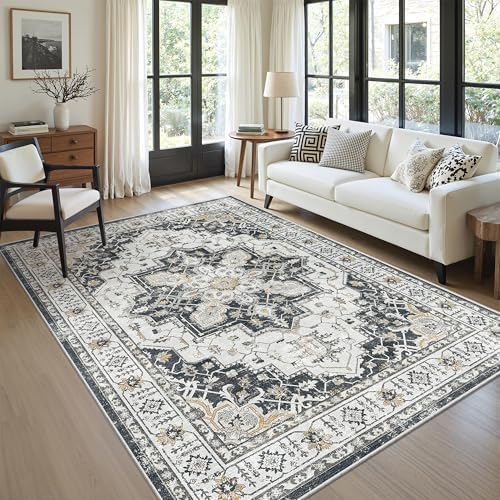 zesthome 5x7 Area Rugs for Living Room,Large Washable Rug,Black