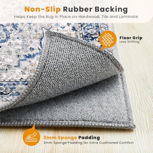 SameBed 5x7 Area Rug Living Room, Vintage Washable Carpet Light Blue