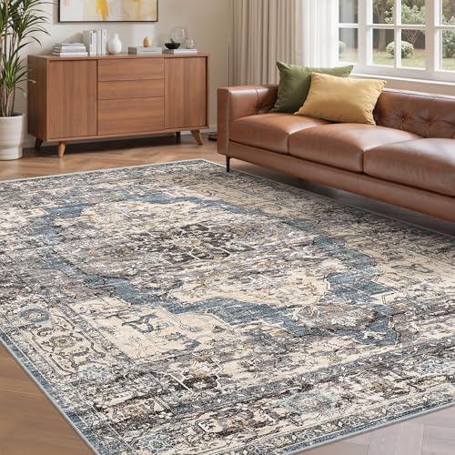 befbee 6x9 Washable Area Rug, Non Slip Rug for Living Room Blue