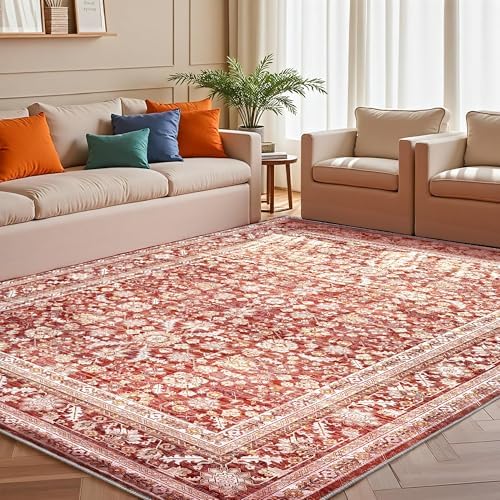 OPPODREAM Vintage RED Area Rugs 9x12, Washable Rug for Living Room