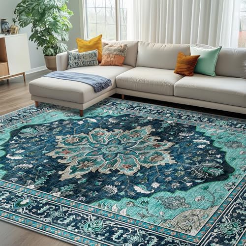 RELEANY Washable Area Rug, 7'x10', Teal