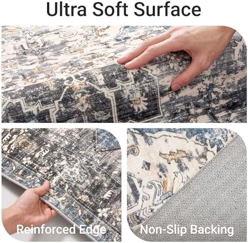 befbee 6x9 Washable Area Rug, Non Slip Rug for Living Room Blue