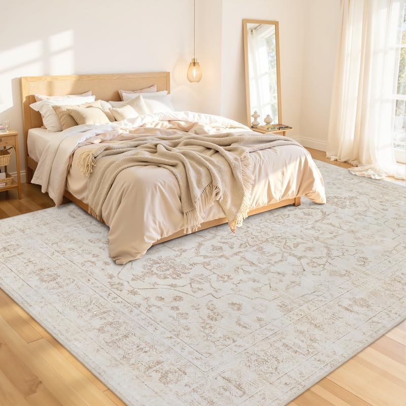 8x10 Area Rugs Living Room: Bedroom Washable Carpet Warm Beige