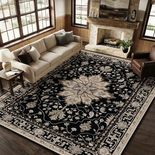 RELEANY Washable Area Rug, 8'x10', Black/Neutral