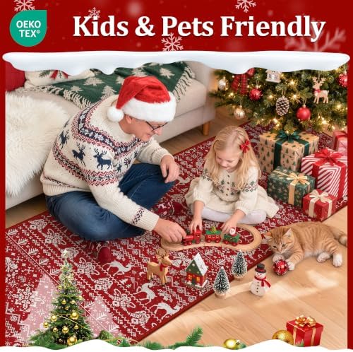 Miukiki 2x12 Christmas Runner Rug for Living Room Washable Hallway Rug Red