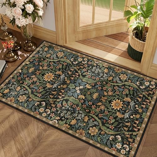 Floral 2x3 Entryway Rug Washable Doormat Indoor Throw Rug, Brown