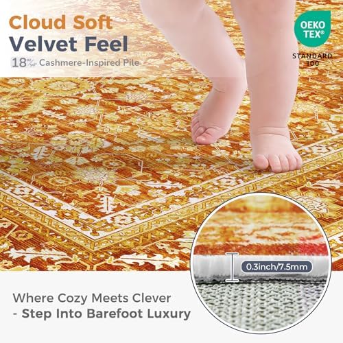 OPPODREAM Vintage Orange Area Rugs 6' Round, Washable Rug for Living Room