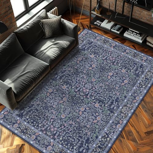 4x6 Area Rug for Bedroom Washable Carpet (Blue)