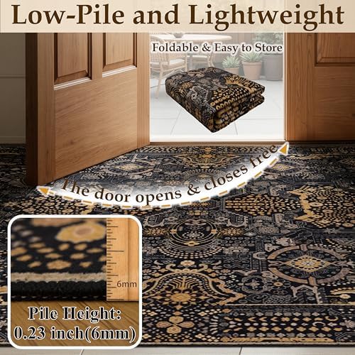Ruaruarug Washable Area Rug 8×10 Ultra Soft for Living Room, Black and Gold