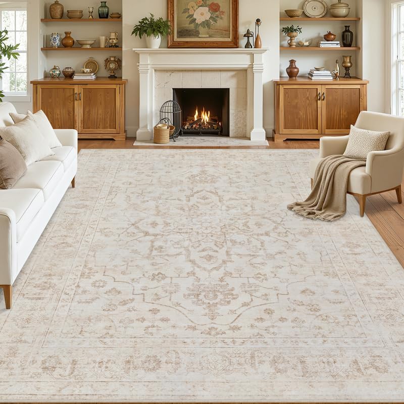 8x10 Area Rugs Living Room: Bedroom Washable Carpet Warm Beige