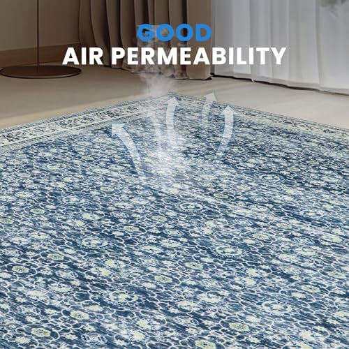 8x10 Boho Washable Area Rugs for Living Room,Bedroom,Dining Room-White Blue