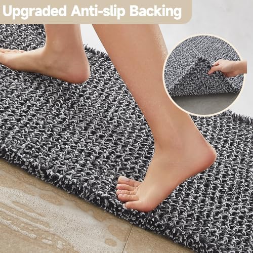 TYUU Waffle Bath Mat, Boho Bathroom Rugs Non Slip, 30x20 Black & White