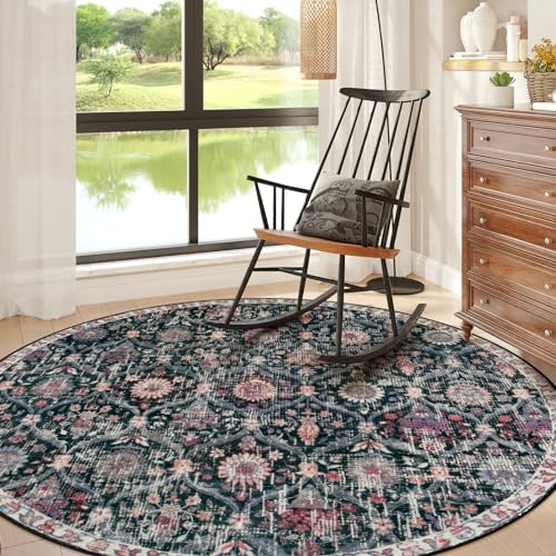 Lahome Moroccan Washable Round Area Rug, Soft Round Rugs 6ft Ultra-Thin