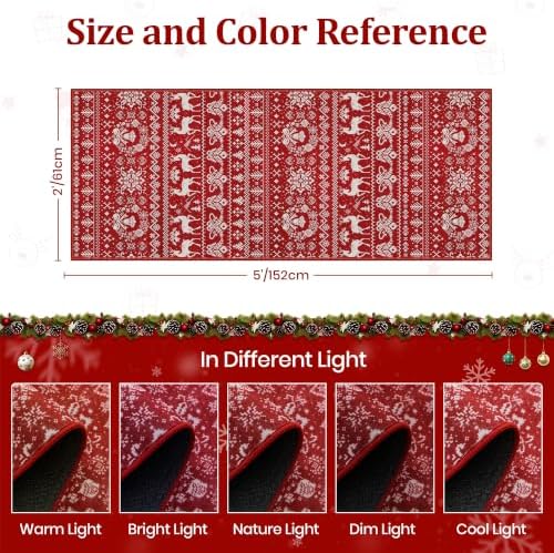Miukiki Washable 2x5 Christmas Runner Rug Non Slip Kitchen Rugs Red