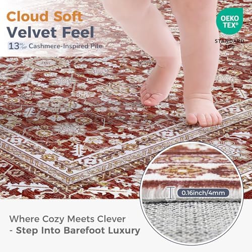 OPPODREAM Vintage RED Area Rugs 9x12, Washable Rug for Living Room