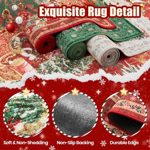 zesthome 6x9 Christmas Door Mat for Bathroom, Washable Red Christmas Rug