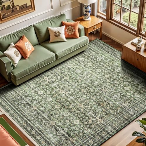 5x7 Area Rugs for Living Room Bedroom, Green Washable Non-Slip Carpet