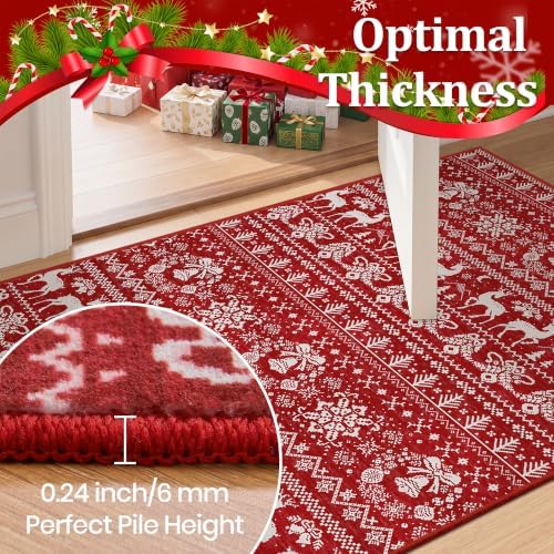 Miukiki 2x12 Christmas Runner Rug for Living Room Washable Hallway Rug Red