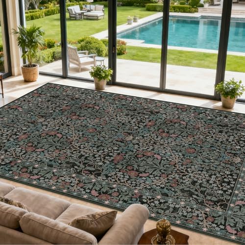 Area Rug for Living Room 10x12 Washable Soft Carpet (Dark Green)