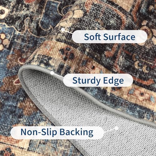 GarveeHome Washable Rug Runner 2x10 Vintage Runners for Hallways Blue&Brown