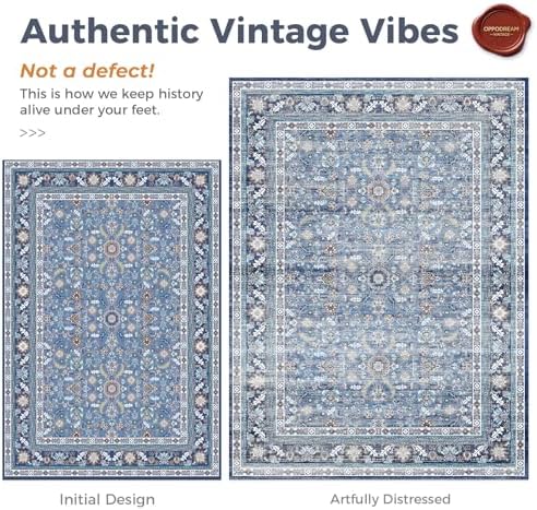 OPPODREAM Vintage Blue Area Rugs 2x6, Washable Rug for Living Room