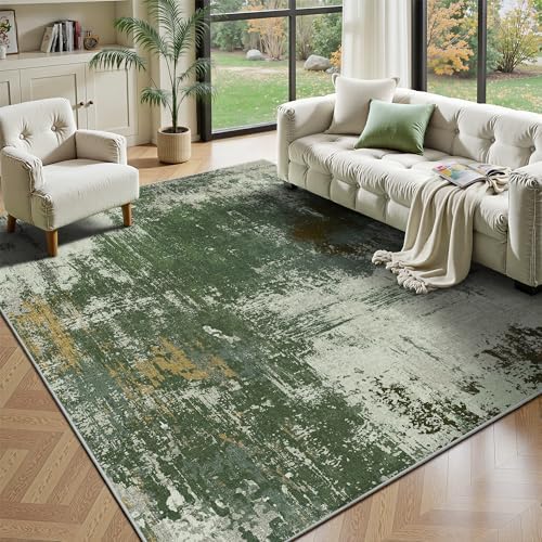 6x9 Area Rugs - Modern Abstract Washable Rug, Ultra Soft Non Slip Low Pile Large Rugs for Living Room, Floor Carpet for Bedroom Dining Room Office Laundry Nursery Home(Green)