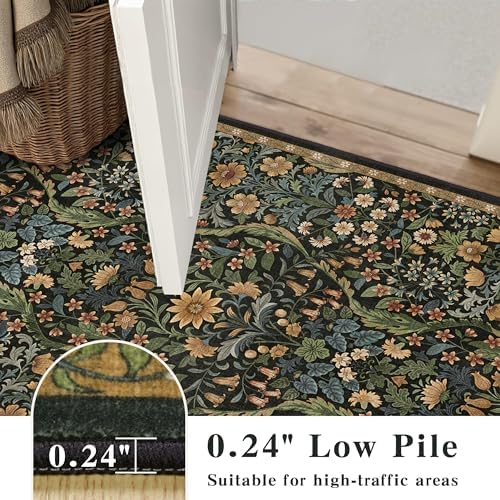 Floral 2x3 Entryway Rug Washable Doormat Indoor Throw Rug, Brown