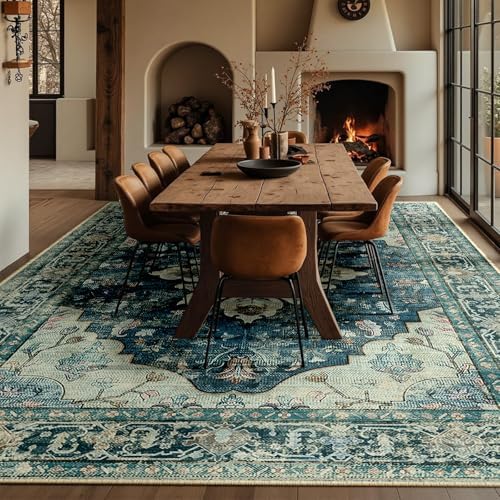 RELEANY Washable Area Rug, Large 10'x12', Blue/Vintage Dark Blue