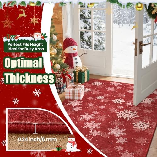 2x12 Christmas Runner Rug for Hallway,Washable Kitchen Rugs,Red