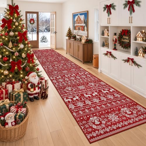 Miukiki 2x12 Christmas Runner Rug for Living Room Washable Hallway Rug Red