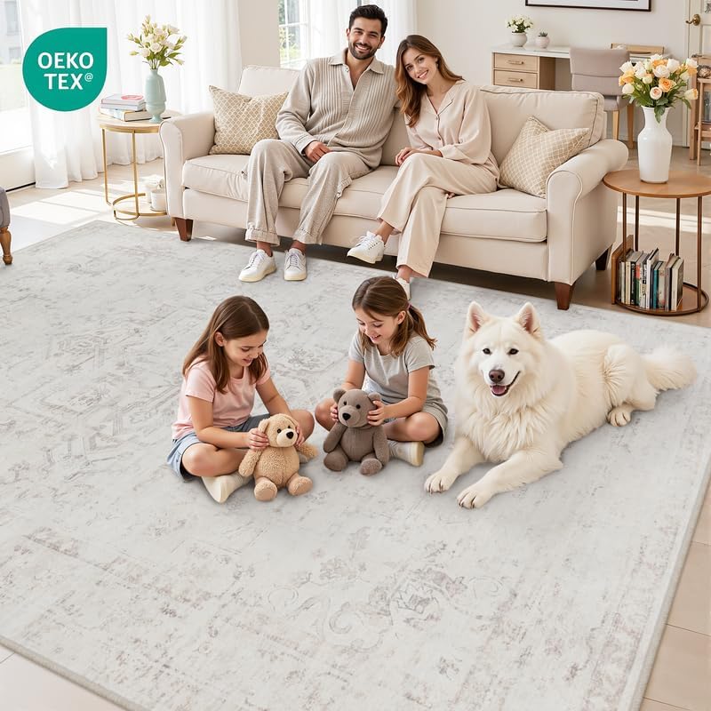 Area Rugs 9x12 Living Room: Bedroom Washable Carpet Neutral Cream