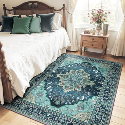 RELEANY Washable Area Rug, 4'x6', Teal