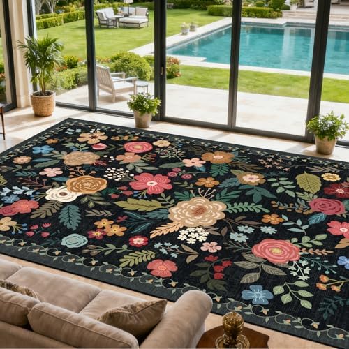 10x14 Area Rug for Living Room Washable Carpet (Black)