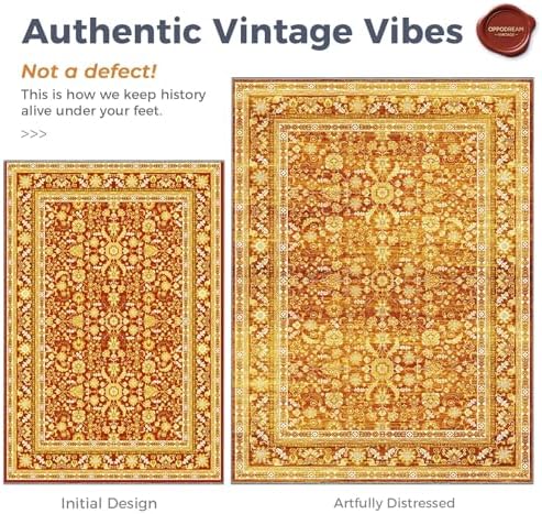 OPPODREAM Vintage Orange Area Rugs 3' Round, Washable Rug for Living Room