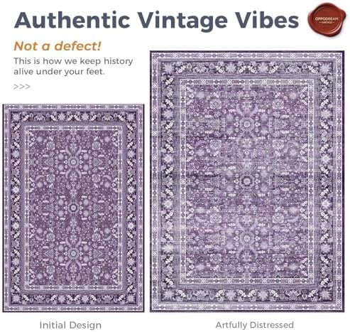 OPPODREAM Vintage Purple Area Rugs 8x10, Washable Rug for Living Room