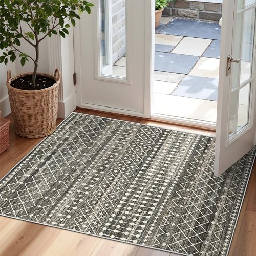 Miukiki 2x3 Entryway Rug Washable Non Slip Moroccan Area Rugs Black