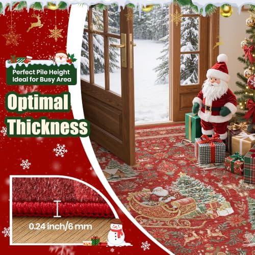 zesthome 6x9 Christmas Door Mat for Bathroom, Washable Red Christmas Rug