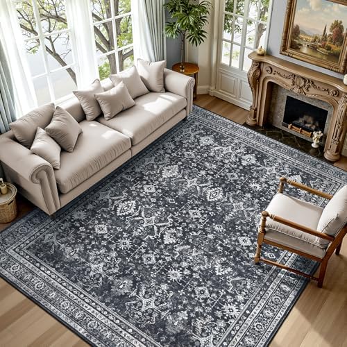 5x7 Area Rugs for Living Room Bedroom, Black Washable Non-Slip Carpet
