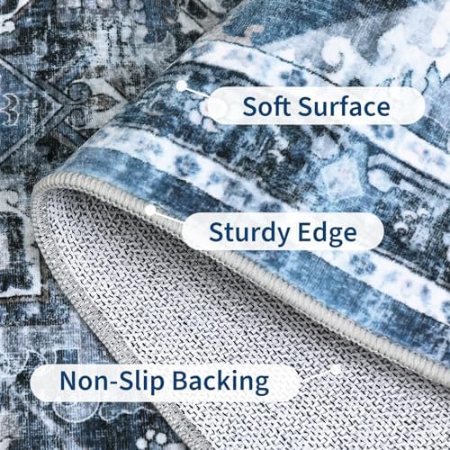 GarveeHome 9x12 Washable Rugs for Living Room Vintage Area Rug Blue