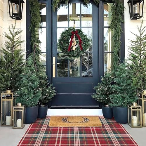 Christmas Plaid Outdoor Rug 28"x43" Front Door Mat Outside Entrance