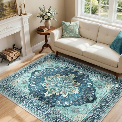 RELEANY Washable Area Rug, 4'x6', Teal