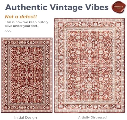 OPPODREAM Vintage RED Area Rugs 3x5, Washable Rug for Living Room