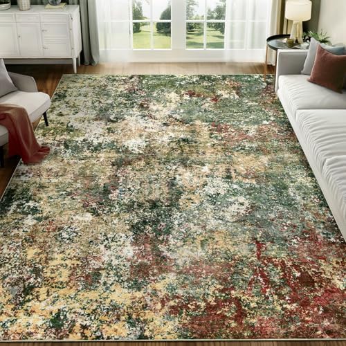 Washable Area Rug for Living Room: 5x7 Modern Abstract Neutral Soft Rug for Bedroom Dining Room No Slip Low Pile Carpet for Nursery Home Office - Red/Ivory